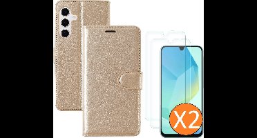 Hoesje geschikt voor Samsung Galaxy A16 4G / 5G hoesje Goud pasjeshouder telefoon hoes - Met screenprotector tempered glass voor Galaxy A16 4G / 5G - 2x