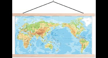 Posterhanger incl. Poster 120x60 cm - Schoolplaat - Wereldkaart - Atlas - Kleuren - Textielposter - Blanke latten