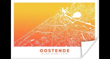 Poster Stadskaart - België - Oostende - Oranje - 30x20 cm - Plattegrond