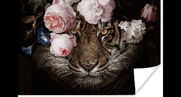 Poster Tijger - Bloemen - Portret - 30x20 cm