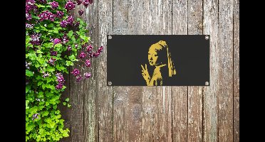 Tuinposter Meisje met de parel - Vermeer - Peace - 60x30 cm - Tuindoek