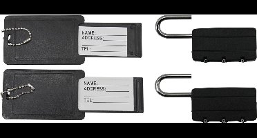 Benson Kofferlabel - 2x stuks - bagagelabel incl. hangslot - zwart - cijferslot
