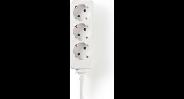 Nedis Stekkerdoos - Randaarde stekker / Type F (CEE 7/7) - 3-wegs - 3.00 m - 3680 W - 16 A - Soort aarding: Zijcontacten - 230 V AC 50/60 Hz - Hoek van stopcontact: 45 ° - H05VV-F 3G 1,5 mm² - Wit