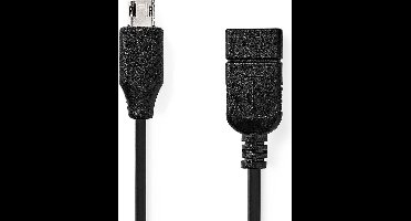 USB Micro-B Adapter - USB 2.0 - USB Micro-B Male - USB-A Female - 480 Mbps - 0.20 m - Plat - Vernikkeld - PVC - Zwart - Polybag