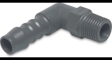 Knie 90° nylon 3/8" x 12 mm buitendraad x slangtule 16bar grijs