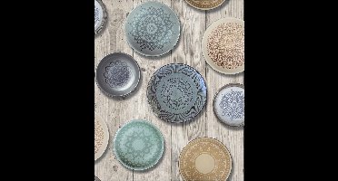 Vliesbehang hout/borden beige/blauw L716-01