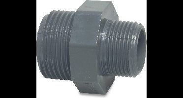 Mega Verloopnippel PVC-U 3/4" x 1/2" buitendraad 10bar grijs