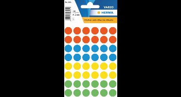 HERMA 1851 UNIVERSELE ETIKETTEN Ø12MM ASSORTI KLEUREN