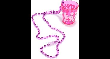 Smiffys Hawaii ketting shotjes glas - roze bloemen - aan ketting - Feestartikelen