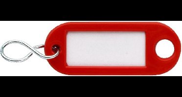 Sleutellabel met ophangoog en S-haak kunststof - Rood