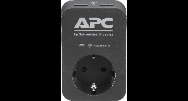 APC PME1WU2B-GR Tussenstekker met overspanningsbeveiliging 3680W 1x stopcontact + 2x USB lader