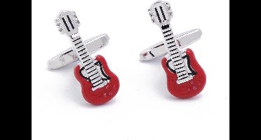 Manchetknopen - Gitaar Muziek Rood en Zilver