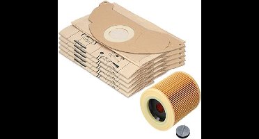 10 stofzuigerzakken + 1 filter geschikt voor Kärcher WD2 en MV2 stofzuiger, alternatief voor 6.904-322.0 (zak) en 6.414-552.0 KFI 3310 (patroonfilter), KA 37