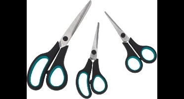 Excellent Houseware scharen/scharenset - 3 formaten - blauw - 14/15/21 cm