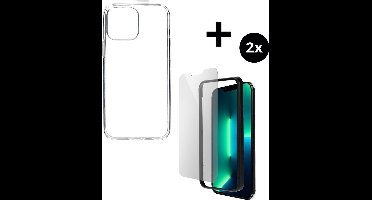 Mobiparts Classic TPU hoesje geschikt voor Apple iPhone 13 Pro Max met 2 Screenprotectors van Gehard Glas - Transparant