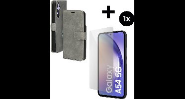 Mobiparts Classic Wallet hoesje geschikt voor Samsung Galaxy A54 (2023) 5G met 1 Screenprotector van Gehard Glas - Grijs