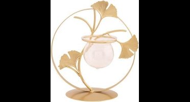 Cosy @ Home Houder Gingko 1x Glass Vase Goud 17,5x11
