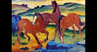 Kunstdruk Franz Marc - Die roten Pferde 29,7x21cm