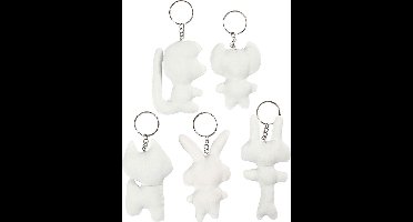 Figuren van textiel met sleutelhanger, H: 6-10 cm, 5 stuk/ 1 doos