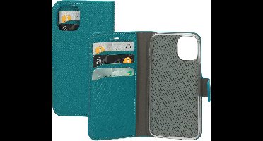 Mobiparts hoesje geschikt voor Apple iPhone 12 Mini - Saffiano Wallet/Portemonnee hoesje - Magneet Sluiting - 3 Opbergvakken - Turquoise