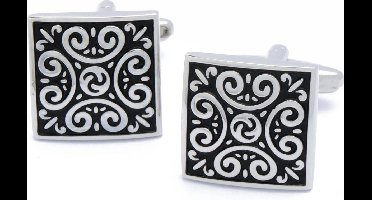 Manchetknopen - Vierkant Zilver en Zwart Patroon