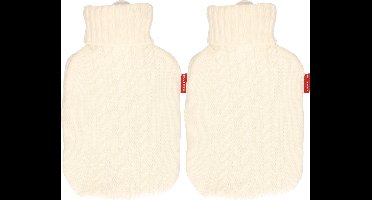 2x Gebreide kruiken gebroken wit 1,8 liter met kabelpatroon - warmwaterkruik