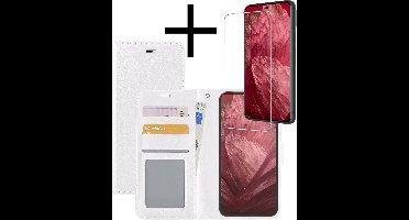 Hoesje - Met Screenprotector - Geschikt voor Google Pixel 8a - Luxe Pasjeshouder - Bookcase Portemonee - Flip Case - Kunstleer Book Case - Flipcase - Book Cover - Walletcase - Portemonneehoes - Wit