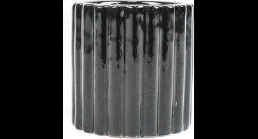 Housevitamin Diagonaal Ribbel waxinelichthouder Cilinder- 7x7x6cm-Zwart