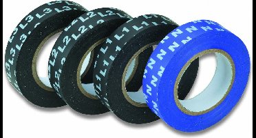 Cimco isolatietape set L1+L2+L3+N 15mmx10m 4-delig zwart/blauw (160205)