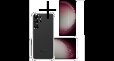 Hoesje - Met Screenprotector - Geschikt voor Samsung Galaxy S23 Ultra - Sterk & Shockproof - Siliconen Case - Back Cover - Telefoon Hoes - Shock Proof - Transparant