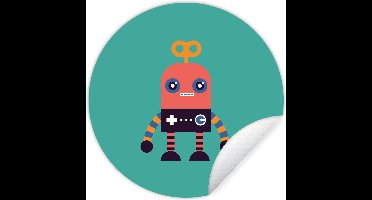 Behangsticker - Schilderij voor kinderen - Robot - Speelgoed - Gezicht - Roze - ⌀ 140 cm - Decoratie voor kinderkamers - Muurdecoratie jongenskamer