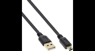 InLine® USB 2.0 platte kabel, USB A male naar Mini-B male 5-pin, zwart, 0,3m