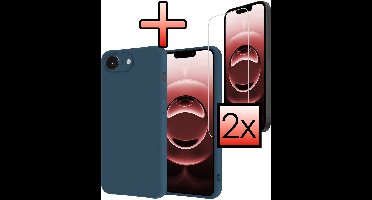 Hoesje - Met 2x Screenprotector - Geschikt voor Apple iPhone 16e / 17e - Sterk & Shockproof - Back Cover - Siliconen Case - Telefoon Hoes - Donkerblauw