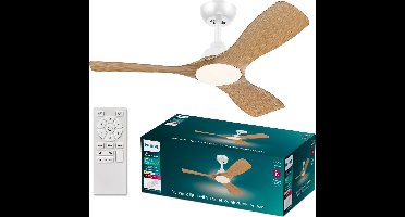 Philips Olas Ventilator - Energiezuinige LED verlichting - Plafondlamp - Instelbare kleurtemperatuur - 24W - 107cm diameter - Afstandsbediening - Wit met houtlook