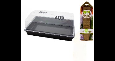 Grote kweekbak/kweekkast met deksel inclusief 48x houtvezel kweekpotjes 24 x 59 x 39 cm