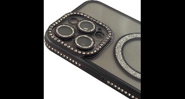 HEM Hoesje Geschikt voor iPhone 16 Hoesje - Geschikt voor MagSafe - Shockproof Backcover - Zwart Glitter Transparant hoesje