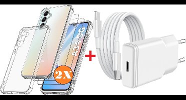 USB C Adapter oplader - USB C Snellader 20W Met 1m Kabel - Hoesje Geschikt voor Galaxy A34 hoesje transparant Anti Shock silicone met 2x screenprotector- Ntech COMBI-SET