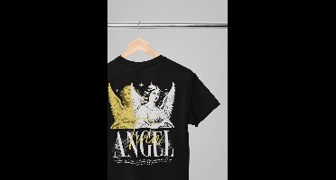 Oversized shirt - Twin Angel - Wurban Wear | T-shirt | Merk kleding | Unisex tshirt | Streetwear | Pump cover | Techno outfit | Merk shirt | Gym shirt | y2k | Techwear | Urban | Grote maten | T-shirt heren | T-shirt dames | Zwart