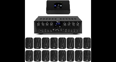 Power Dynamics multiroom geluidsinstallatie - Met 8-zone versterker, 16 speakers en DAB tuner