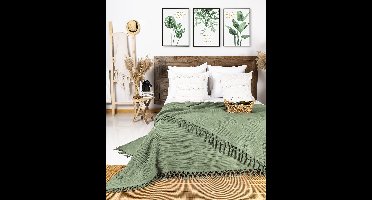 Boraboi® Zomerse Katoenen Sprei met Handgeknoopte Franjes, Wafelstructuur in Diverse Maten voor Huiselijk Comfort 200 x 220 cm