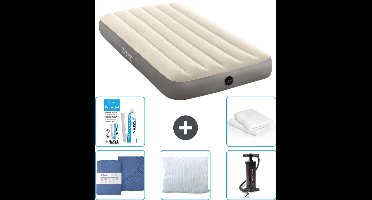 Intex Luchtbed - 1-Persoons - 99 x 191 x 25 cm - Beige - Inclusief Hoeslaken - Kussen - Pomp - Reparatieset en Kussenbeschermer