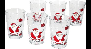 Set van 6 SANTA FAMILY WINTER kerstglazen met kerstman & cadeautjes - 817331