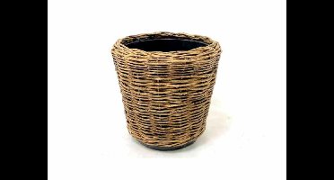 Van Der Leenden Planten/bloemen mand - rond - rotan - gevlochten riet - D40 x H39 cm - drypot