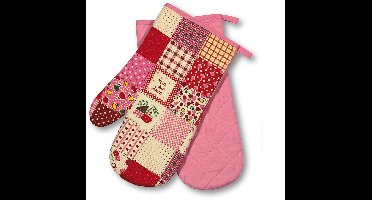 Boraboi® Roze Patchwork Ovenwanten Hittebestendig tot 250°C met Ophanglus