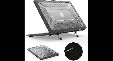 Hoes Geschikt voor MacBook Pro 14 inch Hoes Zwart shockproof heavy duty hoesje - MacBook Pro 14 inch Case 2025, 2024-2021 M4 M3 M2 M1 A3112 A3185 A3401 A2918 A2992 A2779 A2442 case met Opvouwbare kickstand hoes hardcover