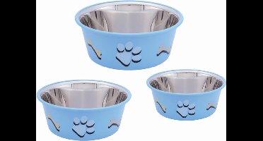 Nobby RVS en TPR voerbak cute anti-slip lichtblauw 11,5 cm - 0,4 ltr