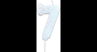 Witbaard Verjaardagskaars Cijfer 7 Wax 7 Cm Glitter Wit