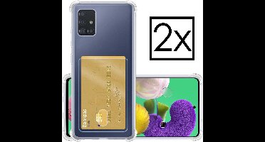 Hoesje - 2 Stuks - Geschikt voor Samsung Galaxy A51 - Met Pashouder en Kaarthouder - Telefoon Hoes Shockproof - Siliconen Case - Back Cover - Shock Proof - Pasjes Houder - Transparant