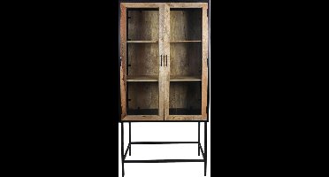 Vitrinekast Dublin - 90x40x190 - Nautrel/zwart - Mangohout/ijzer