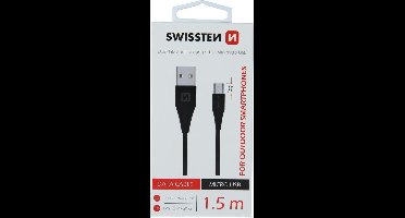 SWISSTEN - USB naar MICRO Male USB - 1,5 M (Zwart) 9mm (USB Data & charging Cable)